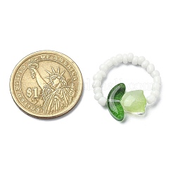Tulip Flower Glass & Seed Beaded Stretch Rings&nbsp;RJEW-TA00080