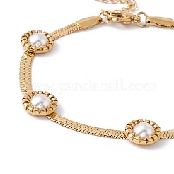 Plastic Pearl Flower Beaded Herringbone Chan Bracelet&nbsp;BJEW-G656-04G