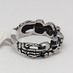 Personalized Retro Men's Halloween Jewelry 304 Stainless Steel Skull Rings&nbsp;RJEW-F006-334