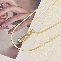 304 Stainless Steel Geometric Hollow Oval Pendant Double Layer Necklaces for Women Casual and Daily Wear&nbsp;DM5109