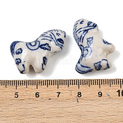 動物をモチーフにした青と白の磁器ビーズ  手描きの中国製陶器ビーズ  馬  22~22.5x27.5~28x10.5~11mm  穴：2mm&nbsp;PORC-Z007-05C