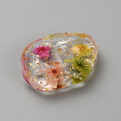 透明な樹脂とドライフラワーのペンダント  オーバル  31x25.5x6mm  穴：1.8mm&nbsp;RESI-TAC0018-37B