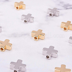 真鍮ビーズ  クロス  プラチナ·ゴールデン  8x8x3mm  穴：1.4mm  20個/セット&nbsp;KK-BC0005-07
