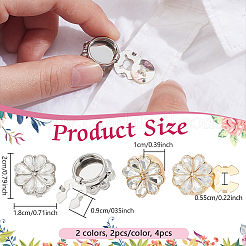 4色の合金ラインストーンカフスボタン2個  アパレルアクセサリのカフスボタンパーツ  花  ミックスカラー  20x18x10mm  穴：9x5.5mm  2個/カラー&nbsp;FIND-NB0006-08