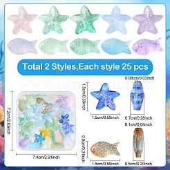 50個2スタイルの透明ガラスビーズ  混合図形  ミックスカラー  15x8~15x5~7mm  穴：0.8~1mm  25個/スタイル&nbsp;GLAA-YW0003-77