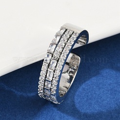 Brass Micro Pave Cubic Zirconia Cuff Rings for Women&nbsp;RJEW-F182-04P