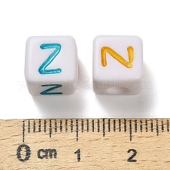 不透明なアクリルビーズ  エナメルスタイル  文字付きのキューブ  文字Z  10x9.5x9mm  穴：3.8mm  約560個/500g&nbsp;OACR-I022-01Z