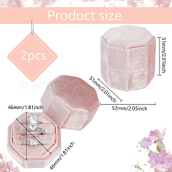 3スロット八角形ベルベットリング収納ボックス  ジュエリーリングギフトケース  ピンク  5.1~5.2x5.1x5.1cm&nbsp;CON-WH0099-13B