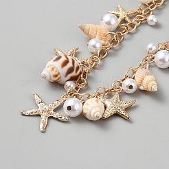Bohemian Starfish Alloy & Natural Shell Tassel Bag Decorative Chains&nbsp;AJEW-WH20556-09