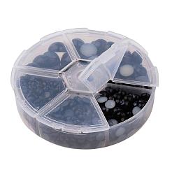 1箱のabsプラスチック製パール調ドームカボション  半円  ブラック  4~12x2~6mm  約690個/箱&nbsp;SACR-X0002-25-B