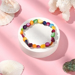 Dyed Natural Shell Nugget Beaded Stretch Bracelet for Women&nbsp;BJEW-JB09383-01