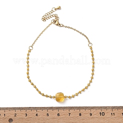 304ステンレススチールガラスビーズリンクチェーンブレスレット  女性用アズキチェーンブレスレット  エナメル  イオンプレーティング（ip）  ゴールド  ゴールド  8-5/8インチ（21.8cm）&nbsp;BJEW-A036-14G-02