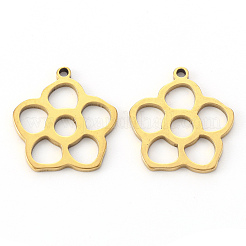 PVD真空メッキ304ステンレスペンダント  レーザー切断  花  18KGP本金メッキ  17x15.5x1mm  穴：1.2mm&nbsp;STAS-N092-92G