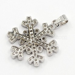 CZクリスマスジュエリー真鍮マイクロパヴェキュービックジルコニアスノーフレークペンダント  プラチナ  23x18x2mm  穴：3mm&nbsp;ZIRC-M026-01P