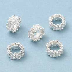 環境に優しいラックメッキ真鍮ビーズ  長持ちメッキ  鉛フリー＆カドミウムフリー  大穴ビーズ  花  銀  8x4mm  穴：4.8mm&nbsp;KK-A186-08B-S
