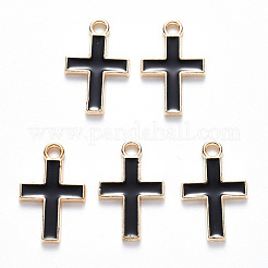 合金エナメルチャーム  クロス  ライトゴールド  ブラック  16x10x1mm  穴：1.6mm&nbsp;X-ENAM-S121-122B