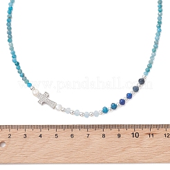 Natural Mixed Stone Faceted Round and Dyed Malaysia Jade & Pearl Beaded Necklaces with Brass Micro Pave Clear Cubic Zirconia Cross&nbsp;NJEW-JN05975