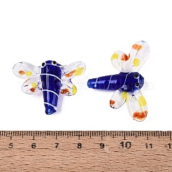 秋の手作りランプワークビーズ  トンボ  ダークブルー  25~27.5x33~40x7~9mm  穴：1.2~2mm&nbsp;LAMP-Q031-017-05
