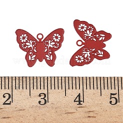 スプレーペイント430ステンレススチールチャーム  花と蝶  レッド  11.5x14x0.3mm  穴：1.2mm&nbsp;STAS-C153-09K