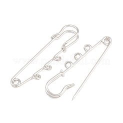 鉄の安全ピンのブローチパーツ  ループが3つ付いたキルトピン  プラチナ  50x14x7mm  穴：2mmと3mm&nbsp;IFIN-Z005-02P-01