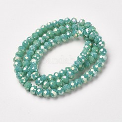 電気メッキオペークガラスビーズ連売り  フル虹メッキ  多面カット  ロンデル  アクアマリン  4x3mm  穴：0.4mm  約123~127個/連  16.5~16.9インチ（42~43cm）&nbsp;X-EGLA-A034-P4mm-T06