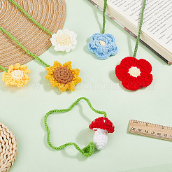 6Pcs 6 Styles Flower & Mushroom & Leaf Handmade Woven Woolen Yarn Bookmarks&nbsp;HJEW-HY0001-19