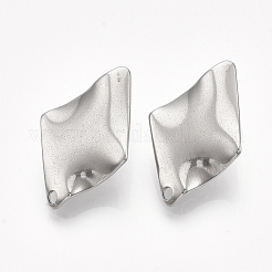 変色しない304ステンレススチールスタッドピアス金具  ピアスキャッチ/ピアスバックキャッチ付き  菱形  ステンレス鋼色  28x18mm  穴：1.8mm  辺の長さ：16.5mm  ピン：0.7mm&nbsp;STAS-S079-56B