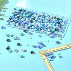 模造アクリルビーズキット244個  ベリービーズ  組み合わせビーズ  ラウンド＆フラットラウンド  ブルー  7x4~5mm  穴：1.5~2.5mm&nbsp;OACR-FS0004-07A