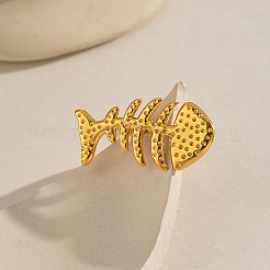 女性用304ステンレススチールオープンカフリング  魚の骨  18KGP本金メッキ  15mm  内径：16.8mm&nbsp;ZD2637