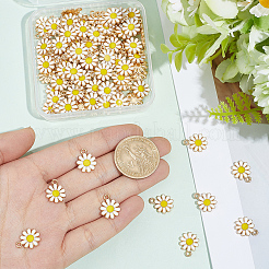100本合金エナメルチャーム  花  ライトゴールド  ホワイト  14x12x2mm  穴：1.6mm&nbsp;ENAM-BM0001-22