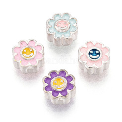 スターリングシルバーエナメルビーズ925個  笑顔の花  銀色のメッキ  ミックスカラー  6x6x3mm  穴：1.2~1.4mm&nbsp;STER-T008-36M