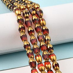 ファセット電気メッキガラスビーズ連売り  黄金メッキ  オーバル  レッド  6.5~7x4mm  穴：0.8mm  約45~49個/連  30.5~32.5cm&nbsp;EGLA-P051-04A-A01