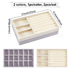 2種類のスタイルのフロッキングジュエリートレイ2個  長方形  ミックスカラー  21x12.5x2.5cm  2色  1pc /カラー  2個/セット&nbsp;DJEW-FG0001-11