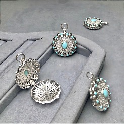 925 Sterling Silver Pave Dyed Synthetic Turquoise Diffuser Locket Pendants&nbsp;G-C276-02