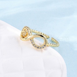 Brass Micro Pave Clear Cubic Zirconia Cuff Rings for Women&nbsp;RJEW-U047-21G