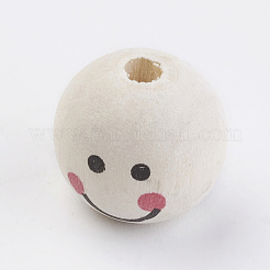 天然木プリントのヨーロピアンビーズ  ラウンド  フローラルホワイト  18x16mm  穴：4~6mm  約390個/500g&nbsp;WOOD-Q030-25