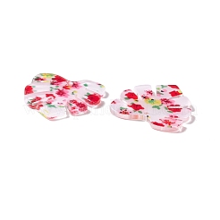 透明なアクリルパーツ  花柄のモンステラ リーフ  レッド  29.5x26x2mm  穴：1.6mm&nbsp;TACR-G037-A04