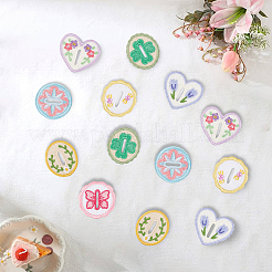 14Pcs 2 Bags Oval/Heart/Flat Round Polyester Embroidery Sew On Patches&nbsp;PATC-CY0001-75