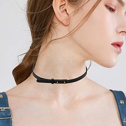 6mmのフラットレザーコードで調節可能なチョーカーネックレス  ゴールドカラー  ブラック  16.22インチ（41.2cm）&nbsp;NJEW-CL0001-26