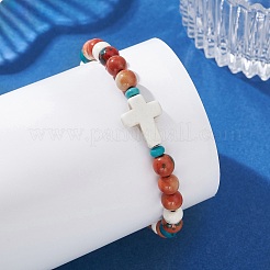 Dyed Synthetic Turquoise Beads & Synthetic Ocean White Jade Beads Stretch Bracelets for Women Men&nbsp;BJEW-JB13667