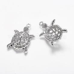 チベットスタイル合金亀のペンダント  カドミウムフリー＆鉛フリー  アンティークシルバー  39x23.5x8mm  穴：2.5mm&nbsp;X-TIBEP-Q043-237-RS