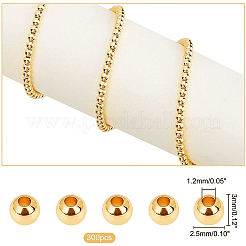 真鍮ビーズ  長持ちメッキ  ロンデル  14KGP本金メッキ  3x2.5mm  穴：1.2mm  300個/箱&nbsp;KK-PH0002-20B