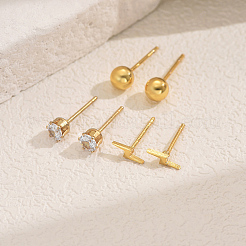 Elegant 3 Pairs Lightning Bolt & Round 201 Stainless Steel Stud Earrings&nbsp;WH4454