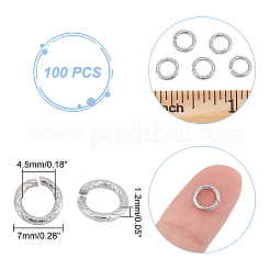 304ステンレススチールテクスチャ丸カン100個  オープン丸カン  丸いリング  ステンレス鋼色  16ゲージ  7x1.2mm  内径：4.5mm&nbsp;STAS-UN0041-17