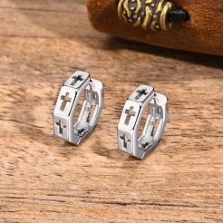 ステンレススチールクロスフープピアス  男性用ジュエリー  ステンレス鋼色  13.2x3.6mm&nbsp;PW-WGAD4E7-01
