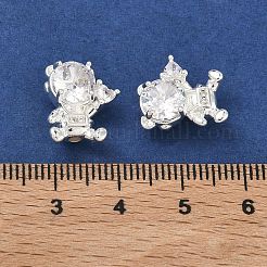 真鍮マイクロペーブクリアキュービックジルコニアビーズ  人形の形  925銀メッキ  14x12x7.5mm  穴：1.5mm&nbsp;KK-B172-15S