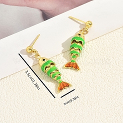 Fish Brass Enamel Dangle Stud Earrings&nbsp;ZL5272