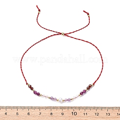 ファセット加工されたラウンド天然アメジストとクォーツクリスタルの編み込みビーズブレスレット  女性用模造真珠ビーズジュエリー  真鍮のビーズで  内径：7/8~3-5/8インチ（2.25~9.35cm）&nbsp;BJEW-F493-09G-05