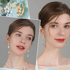 24 個 2 色の真鍮フレンチフックピアスパーツ  水平ループ付き  花  プラチナ·ゴールデン  17x8mm  穴：1.5mm  12個/カラー&nbsp;KK-BBC0004-28