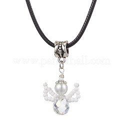 ガラスシードビーズとガラスパールの天使のペンダントネックレス  女性用イミテーションレザーコードネックレス  ミックスカラー  17.60インチ（44.7cm）&nbsp;NJEW-MZ00056